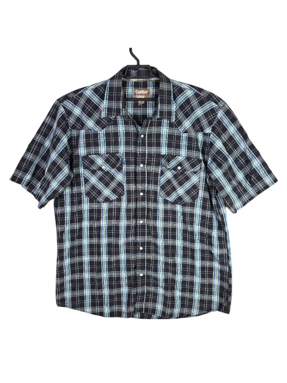 Mens Cowboy Legend Western Black Blue Plaid Snap Button Shirt Short Sleeve 3XLT